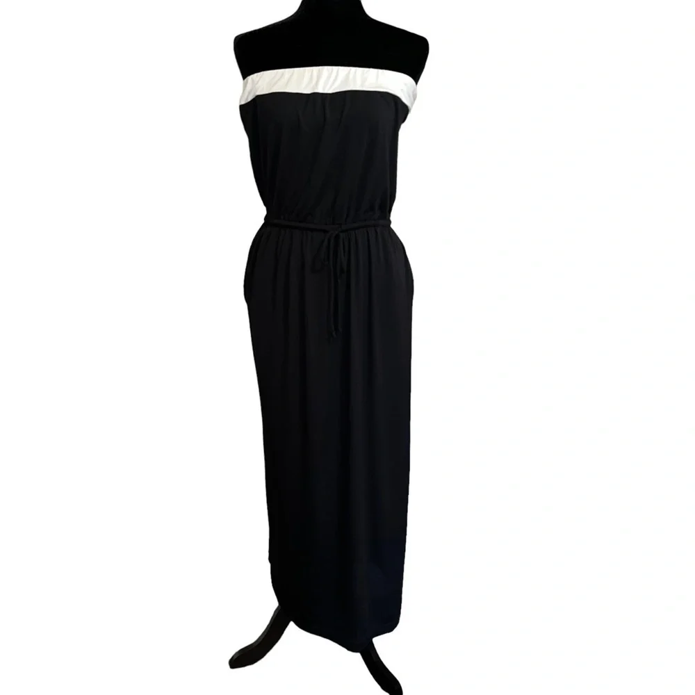 NWT J. Crew Strapless Black and White Maxi Dress Size MP